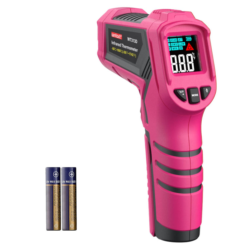 Wintact Laser Infrared Thermometer Gun Pink, -58°F to 1112°F Surface Heat Temperature Gun, Non-Contact Digital Thermometer for Kitchen Cooking Food, Pizza Oven, BBQ, Griddle, Soap Making, HVAC WT313SP