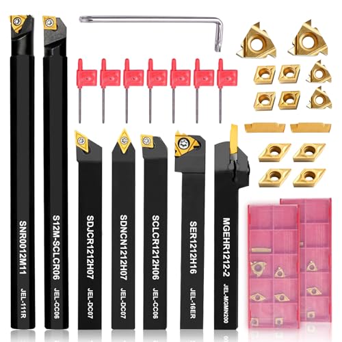 Indexable Lathe Turning Tools 21pcs Kit，1/2'' 12mm Shank 7pcs 1/2" 12mm Shanks +14pcs Inserts
