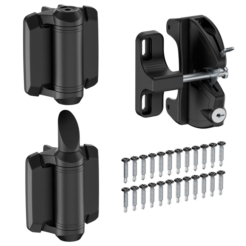 Self Closing Gate Hinges and Key Lockable 2 Sided Gate Latch Gate Hardware Kit,Two Sided Self Locking Gate Latch and No Rust Pool Gate Hinges for Outdoor Metal/Vinyl Fence,Locking Gate Door Lock Latch