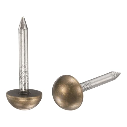uxcell 20Pcs Solid Brass Upholstery Tacks, 10mm Retro Upholstery Nails Decorative Thumb Push Pins for Wood Boxes Carpet Sofa Furniture Leather Crafts, Bronze