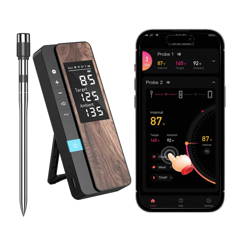 AI Smart Wireless Meat Thermometer, 10X Enhanced Signal and Stability, with High-Accuracy Sensors, Standalone Display Base, Instant Read LCD & App Control for Kitchen,BBQ,Oven,Grill,Air Fryer 1-Probe Kit