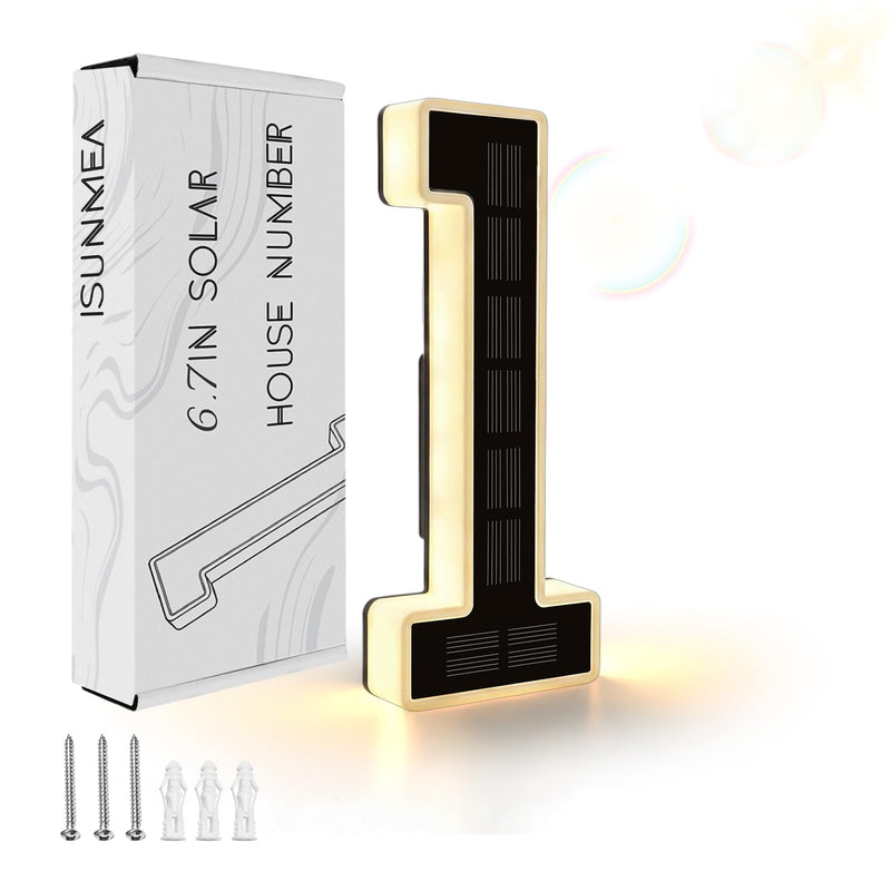 ISUNMEA 6.7 Inch Solar Lighted House Numbers for Outside, Light Up Waterproof LED Address Signs for Houses, Backlit Illuminated Exterior Modern House Numbers Light (1-Black, 6.7IN) 1-Black