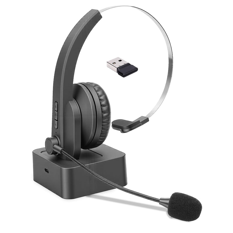 2.4G Trucker Bluetooth Headset with Microphone and Charging Base | V6.0 Wireless Headset for Work, Noise Cancelling Microphone with Charging Base for Work from Home/PC/Computer