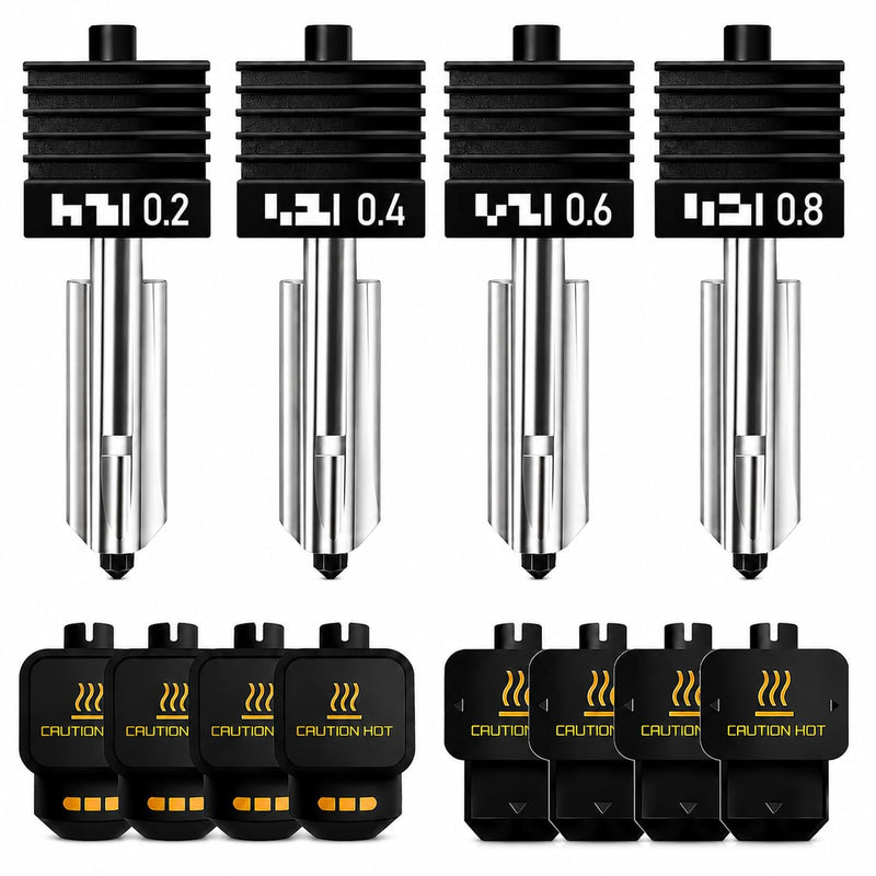 4PCS 0.2/0.4/0.6/0.8mm Hotend Compatible with Bambu Lab X2D/P2S/H2S/H2D/A1/A1 Mini – Quick Swap Extruder Print Head with 4 Silicone Cover Socks