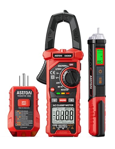AstroAI Electrical Test Kit ETK3, 2000 Counts Digital Clamp Meter & Non-Contact Voltage Tester Pen & GFCI Outlet Tester, for Home & Professional Use Black 2000 Counts Clamp meter+Voltage tester+GFCI