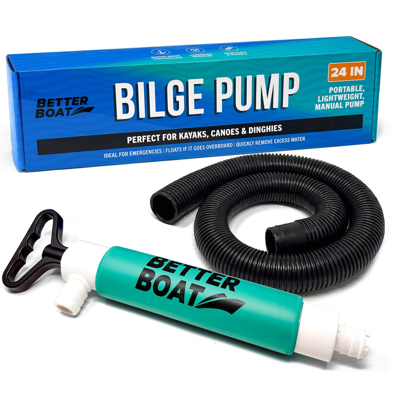 Manual Bilge Pump for Kayak Canoe Dinghy, Handheld Siphon Bailer with 24 Inch Hose, Floats if Dropped Overboard, Portable Hand Pump, Teal - Better Boat