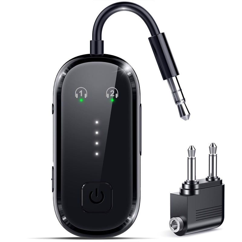 2026 Upgrade Pro Bluetooth 6.0 Transmitter Receiver – 2-in-1 Adapter | For TV, plane, gym, car & home. Dual Link for 2 headphones. Low latency, stable. Works with all AirPods & wireless headphones Black
