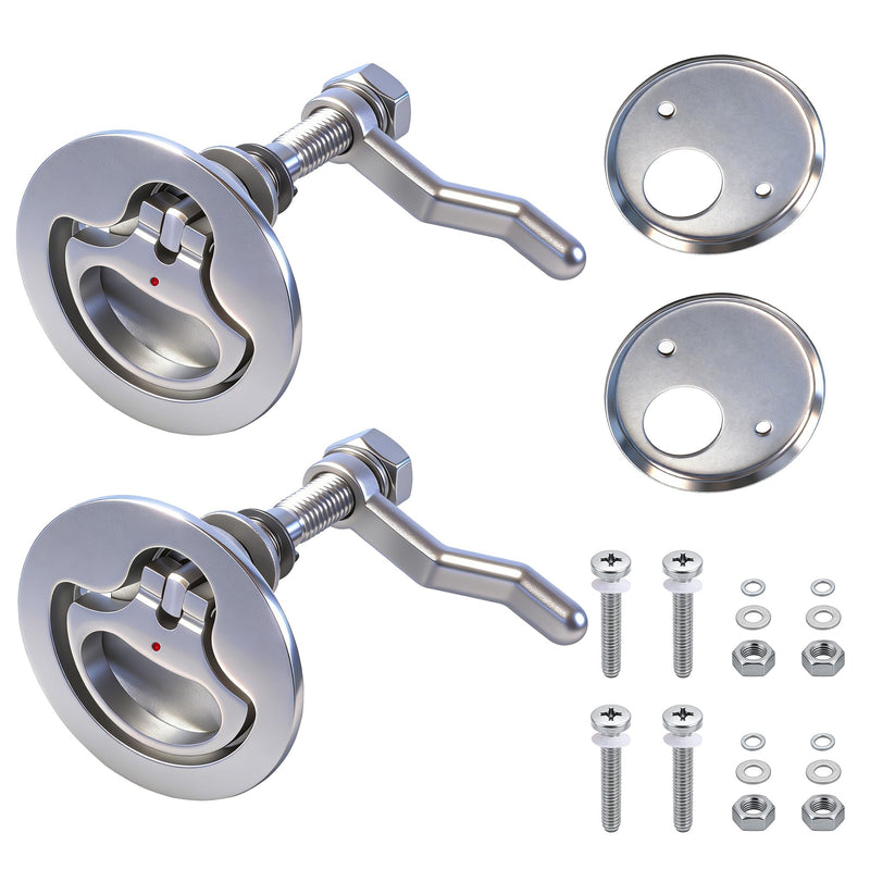 Boat Cam Latch, 316 Marine Stainless Steel Boat Hatch Latch with Back Plate, Flush Pull Handle Includes Installation Screws Marine Hatch Deck Hardware for Ships, Yachts, RVs Silver-2Pcs