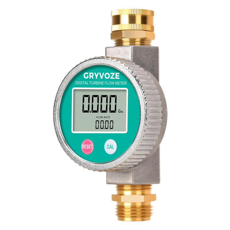 Metal Water Flow Meter, 3/4" GHT Garden Hose Flowmeter with Brass Thread and Large Screen for RV, Pool, House, Lawn Sprinkler and Outdoor Watering – Supports Gallon, Liter, GPM and LPM