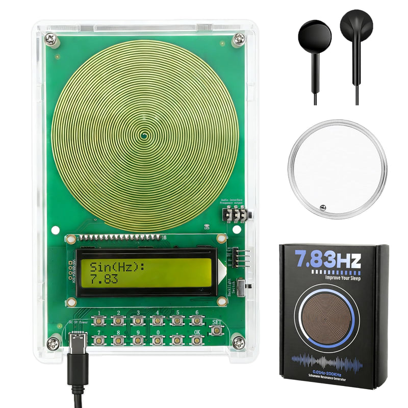 Frequency Generator for Healing | 7.83Hz Schumann Resonance Frequency Generator | Adjustable 0.01Hz–200kHz Sound Therapy Device with Acrylic Case for Sleep, Meditation & Relaxation Green