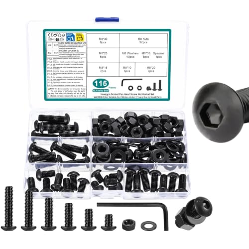 115 PCS M8 Hex Screws Assortment Kit, M8 Nuts and Bolts Assortment Kit 115