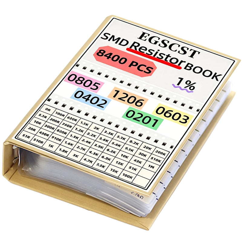 8400PCS 0805+1206+0603+0402+0201 SMD Resistor Kit from 0Ω to 1MΩ 1%, Electronics Component Assortment Sample Book for DIY Project, Electronics Prototyping and Repair