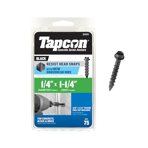 Tapcon 1/4 x 1-1/4" Hex Head Climaseal™ Concrete Screws, Black, 75 PCS 1/4" x 1-1/4" Black-Hex Head
