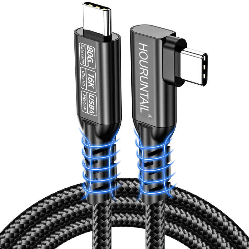 Thunderbolt 5/4/3 Cable Right Angle 4ft 1.2M,90Degree USB 4 Type C to C Compatible 80Gbps Braided Data High Speed,120Gbps Bandwidth for 16K/Dual 8K PD3.1 240W Charging iPhone,MacBook,Hub,Docking-Black Black