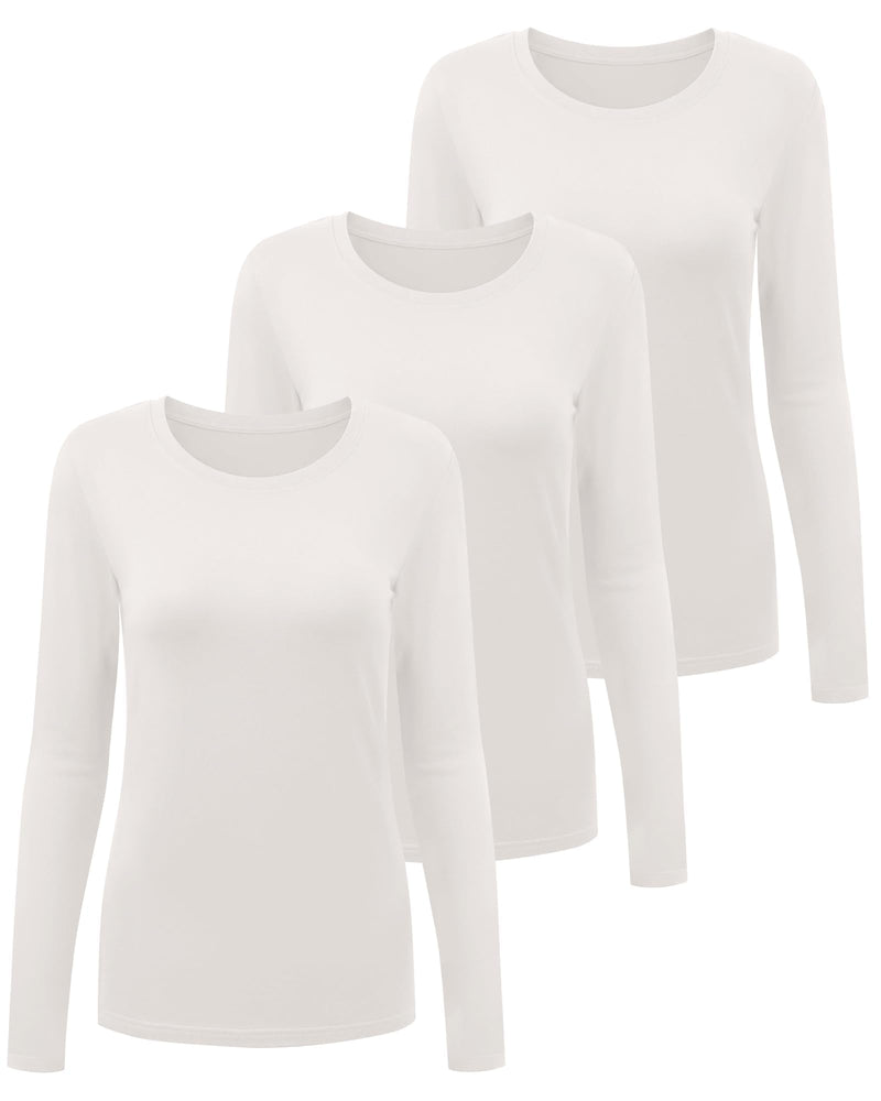 floralhue 3 Pack Underscrub Long Sleeve Women, Scrub Undershirts Crew Neck Comfort Tee with Ultra Soft Fabric Medium White