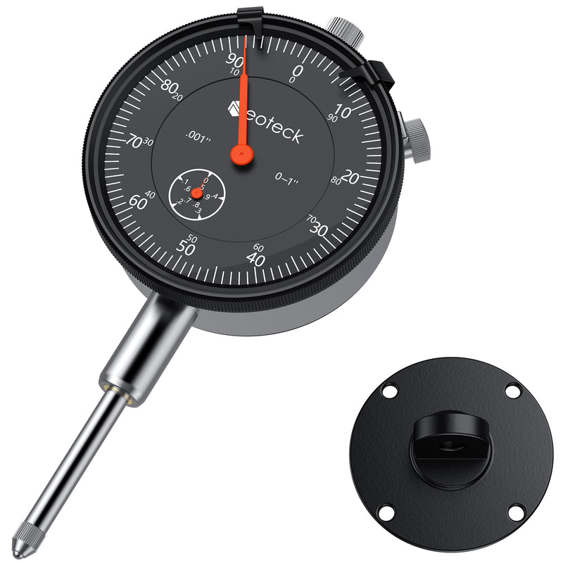 Neoteck 1"/0.001" Dial Indicator,Dial Indicator Gauge Full Metal Construction High Precision Tool for Lathe,Table Saw,Workshop and CNC Machining and Automotive Brake Caliper-Black Black