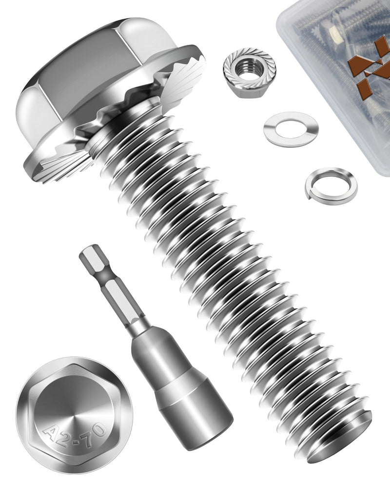 10Sets M10 x 40mm Flanged Hex Head Bolts and Nuts, External Flange Hex Drive Screws, 304 Stainless Steel, Fully Threaded M10 Metric Bolts for Pump, Fix Car, DIY Project Silver