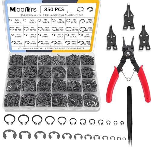 850Pcs C clip External Retaining Rings Snap Rings Assortment(M5-M16) and E clip Assortment Set(M2-M12),5Pcs Snap Ring Plier,Tweezer,24 Sizes Black Carbon Steel Circlip Retaining Clip Black Carbon Steel 850PCS