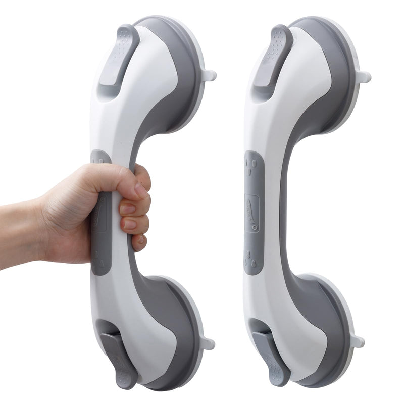 TAILI Suction Shower Grab Bar 2 Pack, Grab Bars for Bathtubs Showers for Seniors Elderly Handicap, Bathroom Safety Shower Handles Support Grip, Heavy Duty Suction Cup, No Drilling Removable, Grey,G9 12.2" Grey(2 Pack)