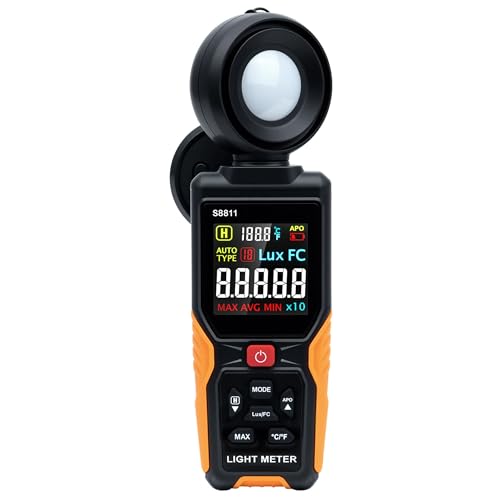 Mcbazel Digital Light Meter with HD Color Screen, 270° Rotatable Head & Fast 8X/s Sampling – High-Precision Illuminance Meter (200,000 Lux/FC) for LED Grow Lights, Plants, Photography & Lumen Testing