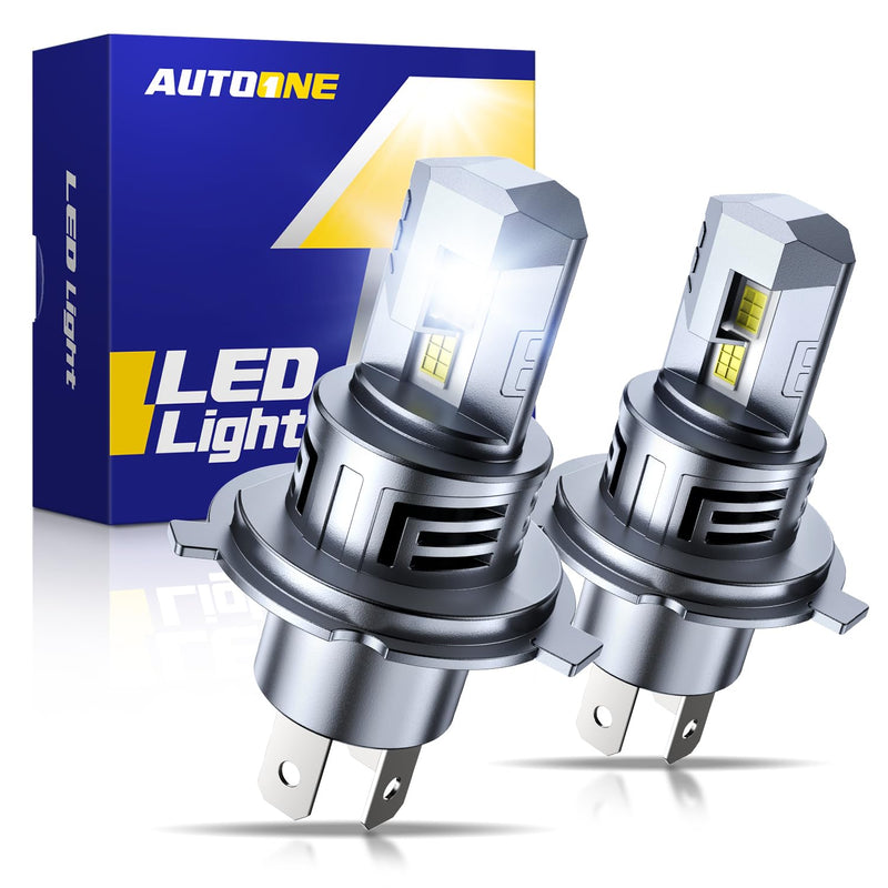  [AUSTRALIA] - AUTOONE H4 LED Light Bulbs Upgraded 900% 50000LM Brightness 6500K White H4/9003/HB2 Hi Lo w/Cooling Fan for Halogen, 1:1 Size 99% Compatibility, Plug-N-Play, Longer Lifespan HB2/H4/9003