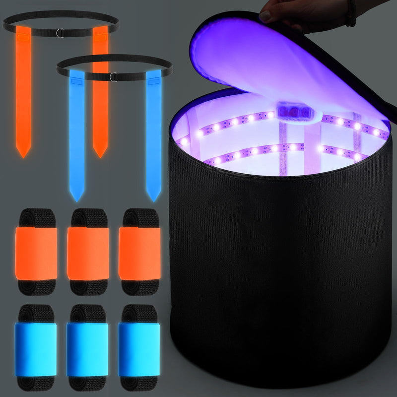 Hiboom 6 Pcs Glow in The Dark Flag Football Belts with UV Light Quick Charger Bag, Adjustable Belt Set for Playground Backyard Camping Yard Game Outdoor in The Dark Games Party Accessories