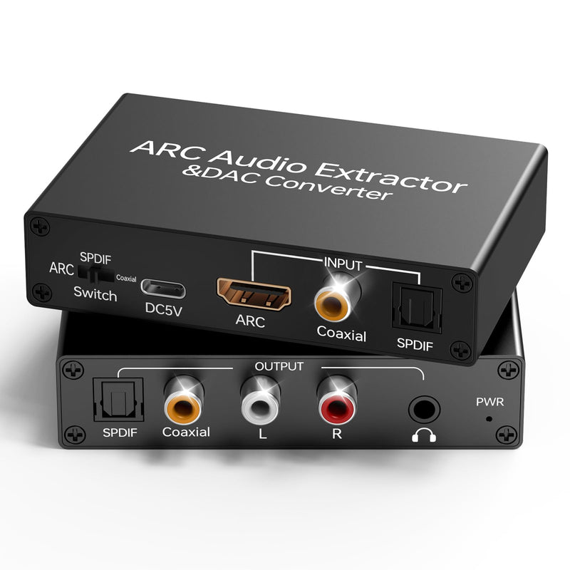 HDMI ARC Audio Extractor Adapter,Digital Coaxial Optical to Analog 192Khz R/L RCA 3.5mm Headphone DAC Converter,ARC Port on HDTV/Projector/Speaker/Amplifier/Headphones