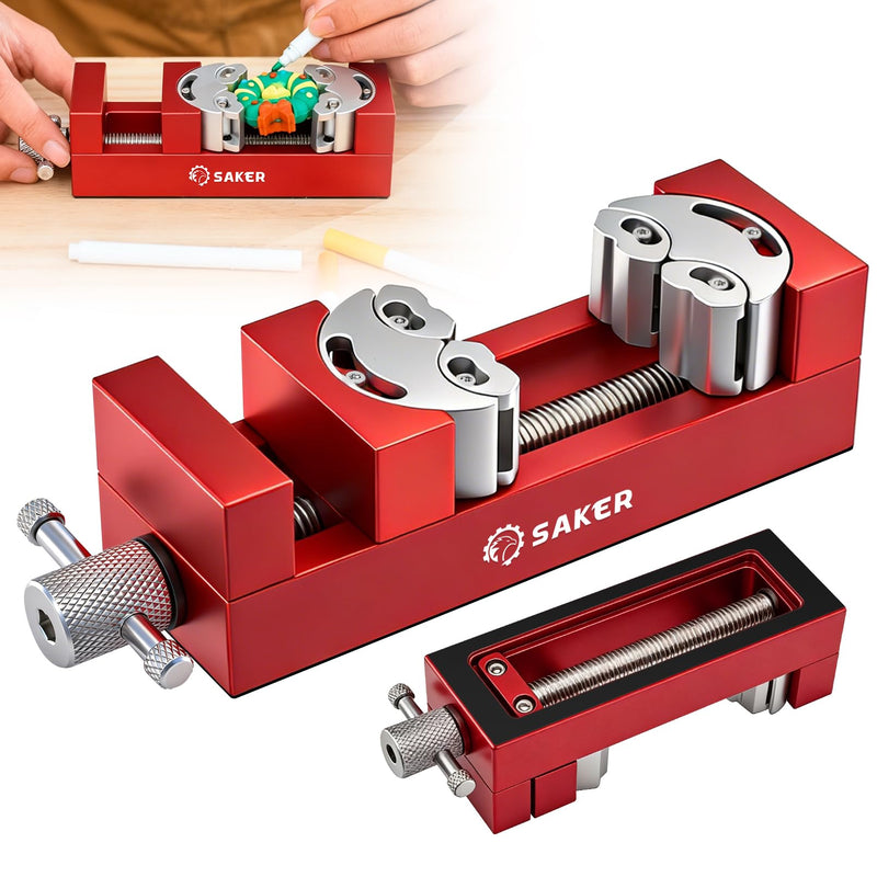 Saker Fractal Vise-Mini Vice Clamp- Bench Vice/Drill Press Vise, Self-Adjusting Aerospace-grade Aluminum Alloy&Heavy-Duty CNC Machined for Jewelry Making, DIY, Woodworking, and Repair Red