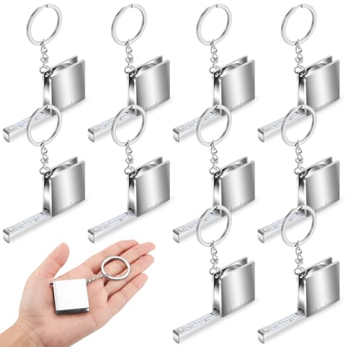 Quelay 10 Pcs Mini Tape Measure Keychain,Small Measuring Tape, Silver