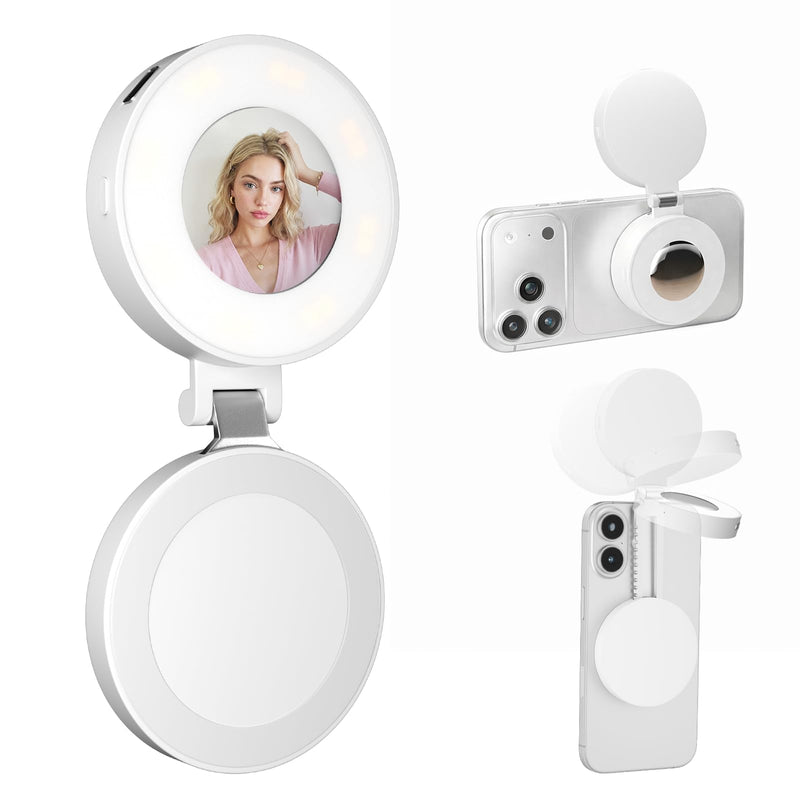 EMART Magnetic Selfie Light, Mini Phone Fill Light Compatible with Magsafe, Foldable LED Ring Light with Mirror, Dimmable Phone Light for Selfies/Video Calls/Makeup/Photography