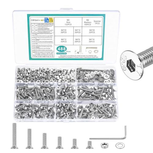 488 PCS M4 Countersunk Screws Kit, M4 Flat Head Machine Screws Assortment 488