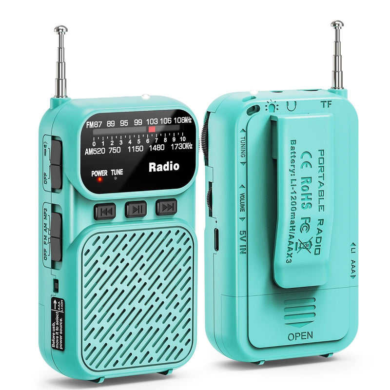 Goodes Portable Radio AM FM, Battery Operated Pocket Radio for Gift, Elder | Best Reception Transistor Small Radios, with Bluetooth/Flashlight/Headphone Jack, USB-C Rechargeable or 3AAA Battery Blue