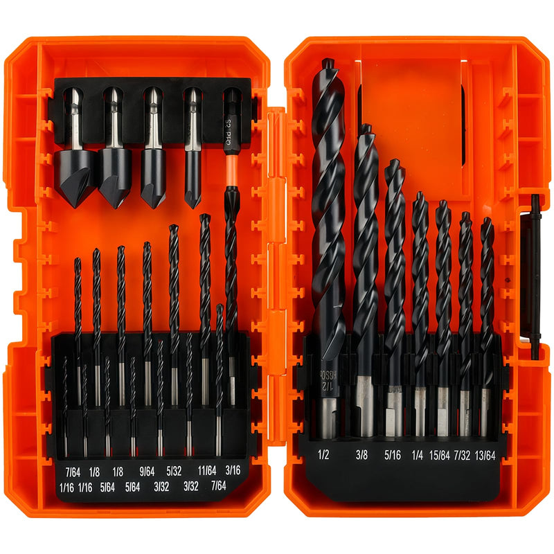 Luckyway Cobalt Drill Bit Set 21 PCS 1/16"-1/2" with Bullet Point Tip and Countersink Drill Bit 4 PCS 1/4"-5/8", TiAlN Coated for Hardened Metal, Mild Steel, Stainless Steel