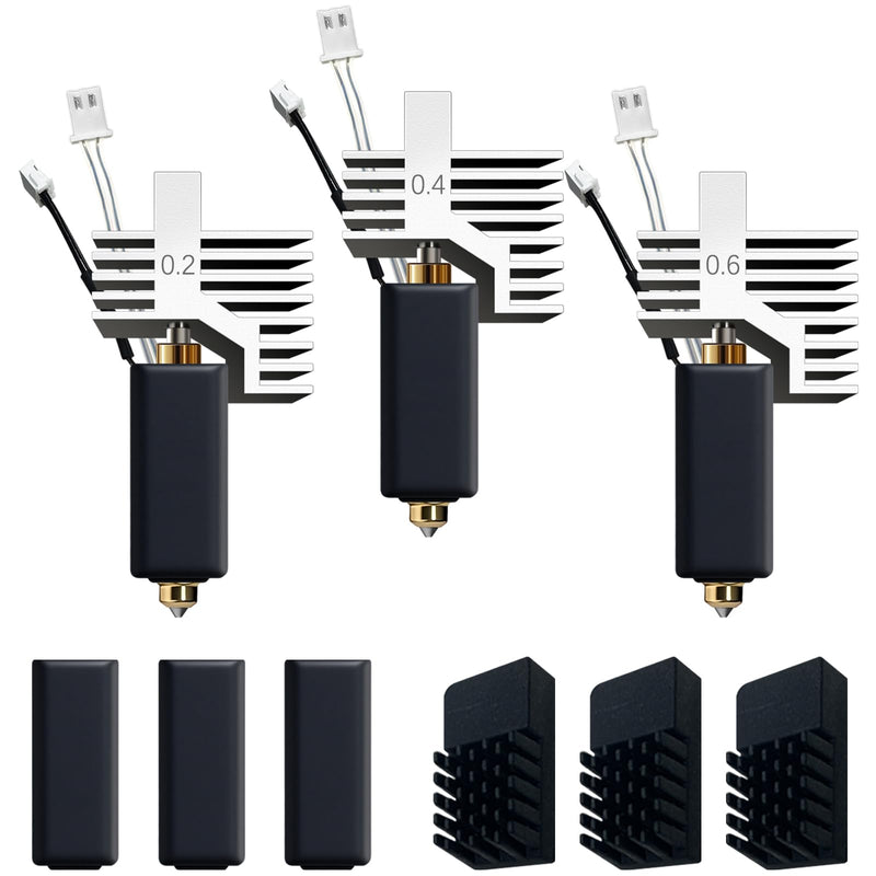 for ELEGOO Centauri Carbon Hotend Kit (3pcs), Pre-Installed 0.2mm/0.4mm/0.6mm Brass Hardened Steel Nozzle, Extruder kit Has Pre-Installed Heat Sink,with 3PK Silicone Socks and 3PK Nozzle Wipes