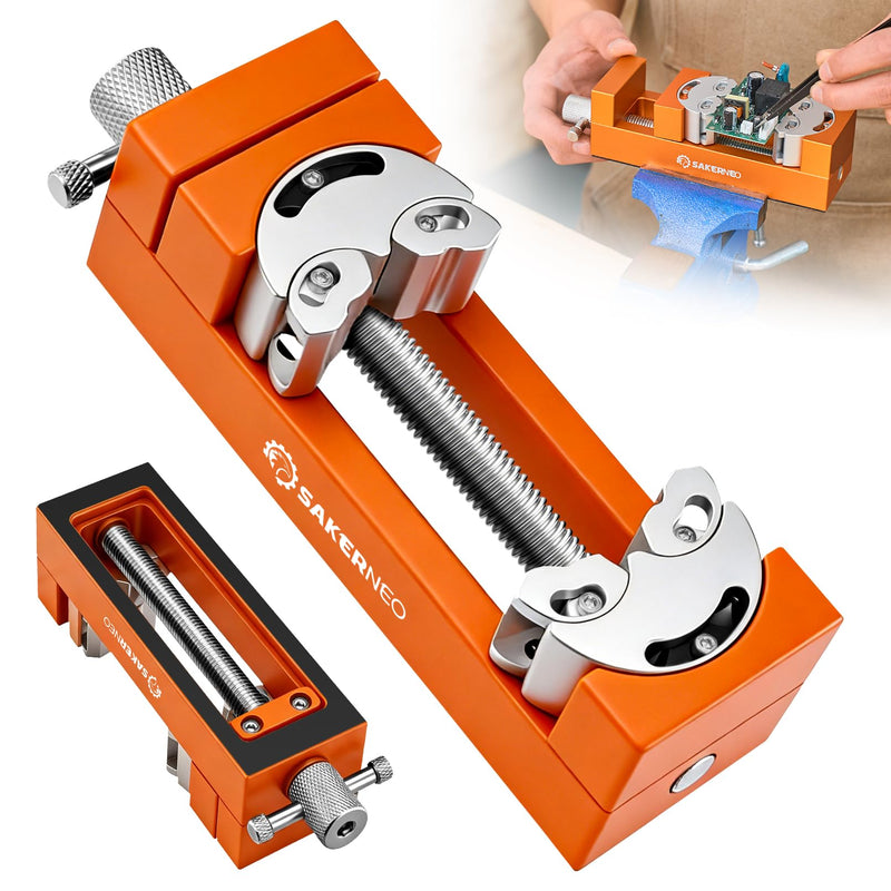 SakerNeo Fractal Vise, Mini Vise Clamp, Self-Adjusting Drill Press Bench Vice, CNC-Machined Aluminum Alloy Jaw Clamp for Irregular Shapes on Home Improvement, Workbench, DIY, Woodwork (Orange) Orange