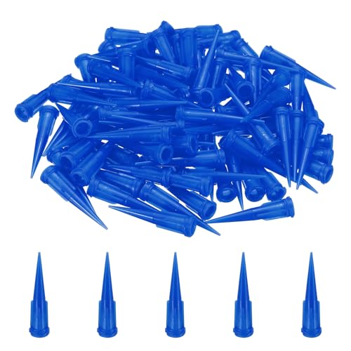 uxcell 100Pcs Plastic Tapered Pinhead, 22 Gauge TT Adhesive Dispensing Needle Tip 0.41mm Glue Applicator Blunt Tips for Industrial Oil or Glue Applicator, Transparent Blue