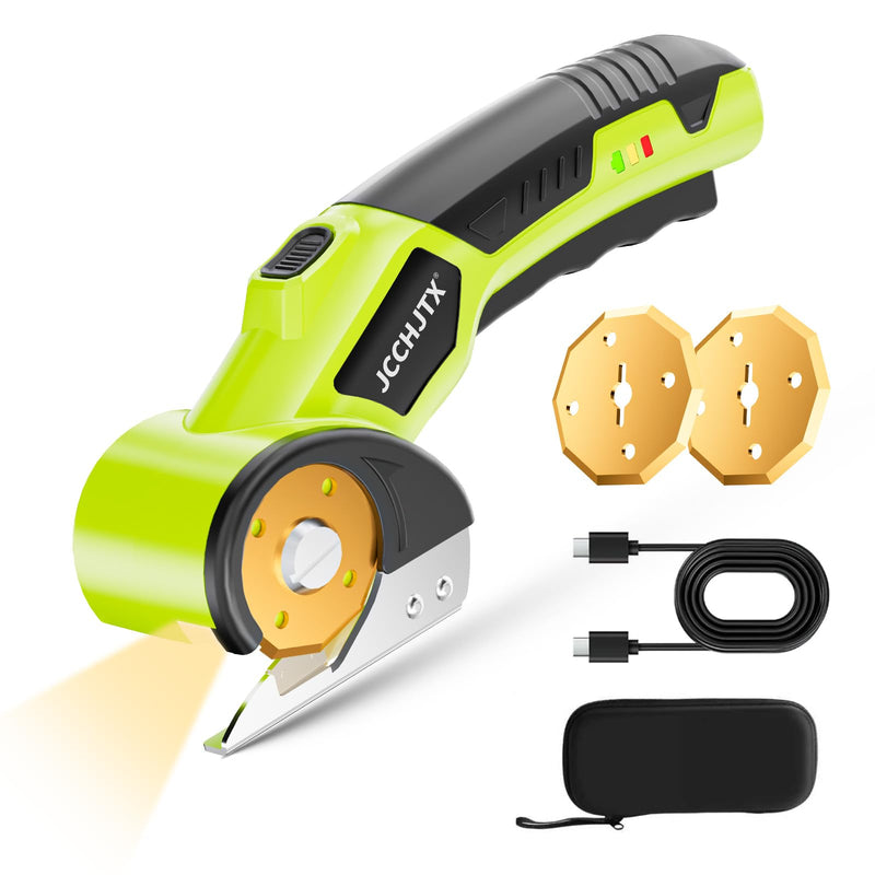 Cordless Electric Scissors, Cardboard Cutter with LED Light, 4V Rechargeable Electric Box Cutter, 2 SKS7 Blade, Suitable for Cloth, Cardboard, Leather, Plastic, Fabric (Green) Green