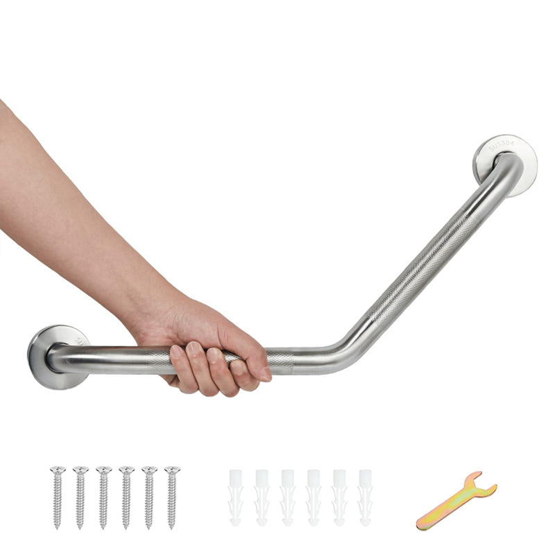 20 Inch Bathroom Grab Bar, Satin Brushed Nickel Angled Grab Bar with Anti-Slip Knurled Grip, Stainless Steel Bath Balance Bar, 1.0" Tube Safety Hand Rail Support, Handicap Elderly Assist Bath Handle