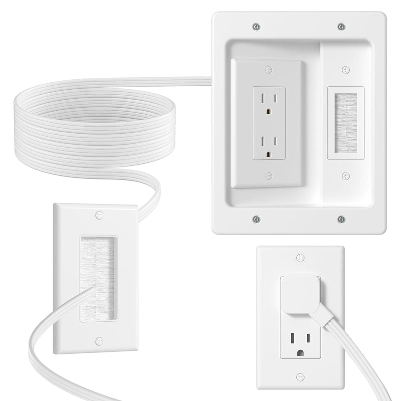 in Wall Cable Management Kit with Brush Wall Plate TV Wire Hider for Wall 2AC Recessed Outlet Box 9.8ft Cord for TV Gaming Consoles Soundbars Home Theater Setups (AC kit) AC kit