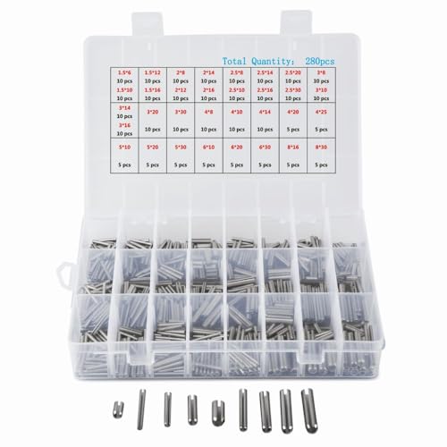 280Pcs Spring Tension Pins Set M1.5-M8 - 304 Stainless Steel Cotter Pins for Mechanical Fastening, Industrial Hardware Repair & Maintenance