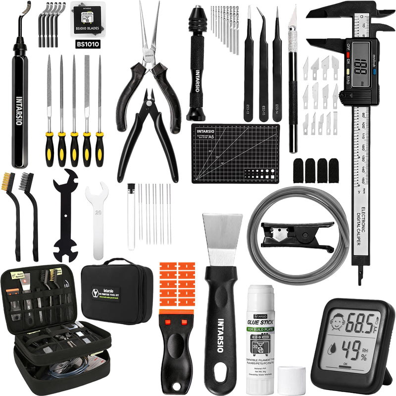 76pcs 3D Printer Tools Kit with Bag, 3D Printer Accessories includes Digital Caliper, Hygrometer, PTFE Tube Kit, Deburring Tool, Scrapers, Nozzle Cleaning, for Bambu Lab, Ender 3, FDM/SLA Printers etc Ultra 3D Maker Version