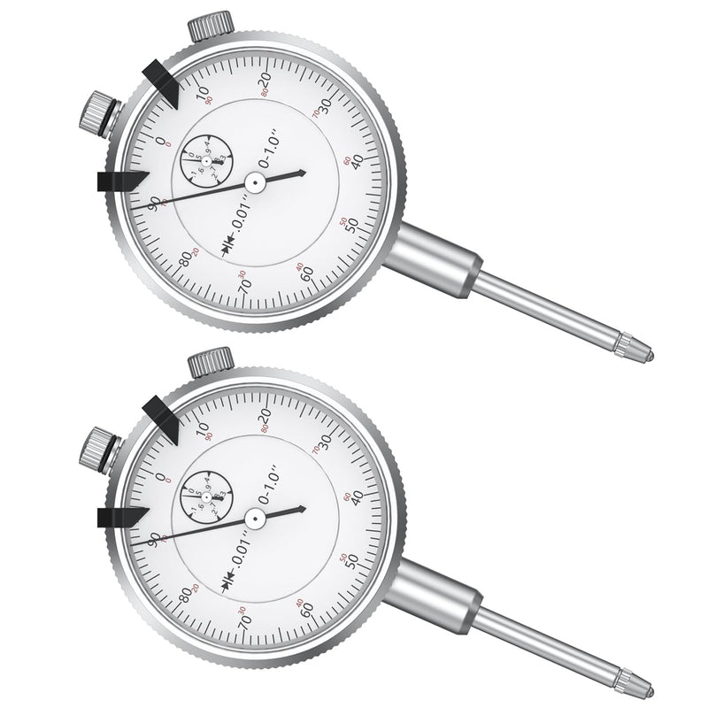 HDLNKAK 2 Pack Dial Indicator 0-1"/0.001" Dial Indicator, Measuring Tool for Lathe, 3D Printing, Workshop, CNC Machine Tool, Table Saw. 2 Pcs Dial Indicator 0-1"/0.001"