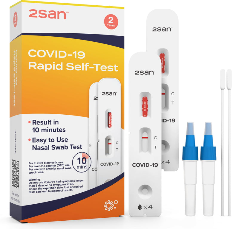 2San COVID-19 Home Test, Antigen Rapid Test, Results in 10 Minutes, FDA Cleared, Covid Test Kit at Home, Easy to Use Nasal Swab for Home (2 Pack)