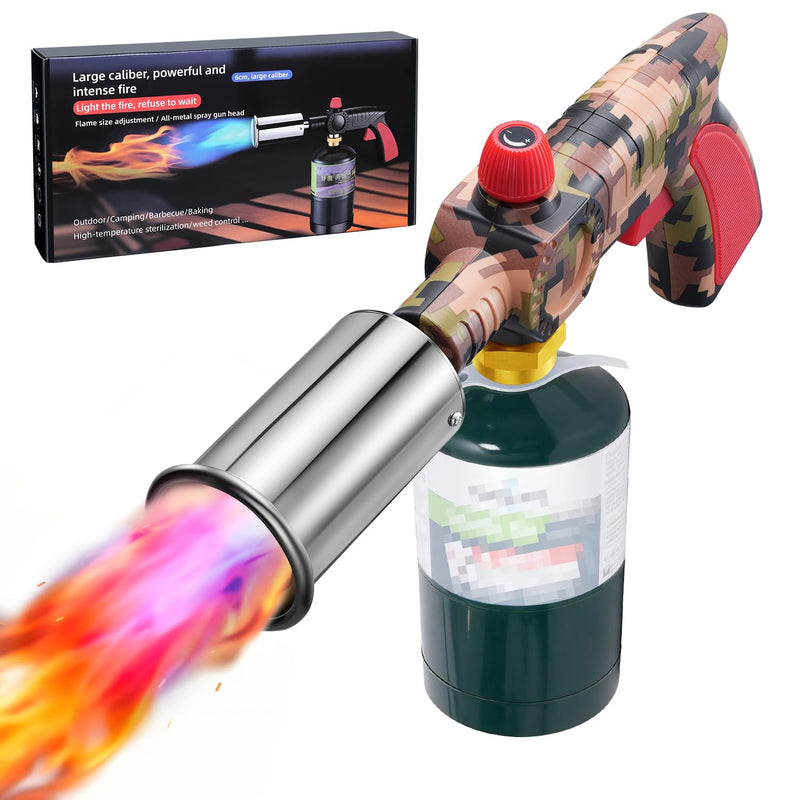 Propane Torch, Cooking Blow Torch Gun, Charcoal Lighter, Flame Thrower, Kitchen Food Torch Head for Grill, Sous Vide, BBQ (Tank Not Included) (Camouflage-B) Brown