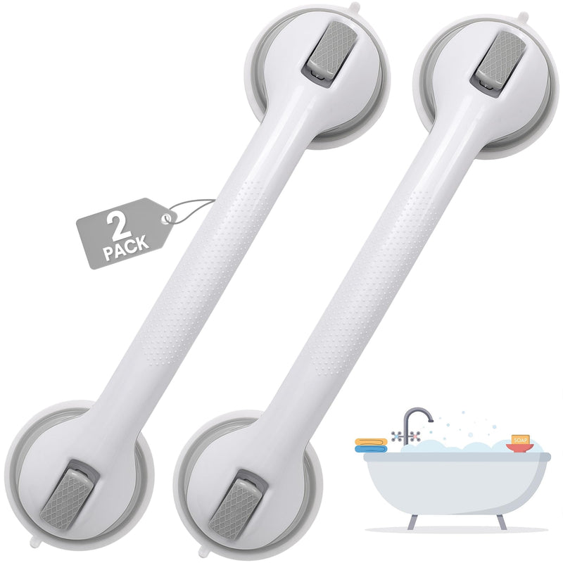 Auroras Strong Suction Cup Grab Bars for Bathtubs and Showers, 2 Pack Removable Heavy Duty Shower Grab Bars for Seniors No Drilling, 16 Inch Non-Slip Shower Handles for Elderly,Children,Injured Gray