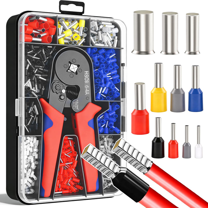 mankk Ferrule Crimping Tool Kit 1500PCS 11 Sizes Wire Ends Ferrules Kit with AWG23-7 Ratchet Pliers for Electricians, Automotive & DIY Electrical Work 1500PCS+Tool