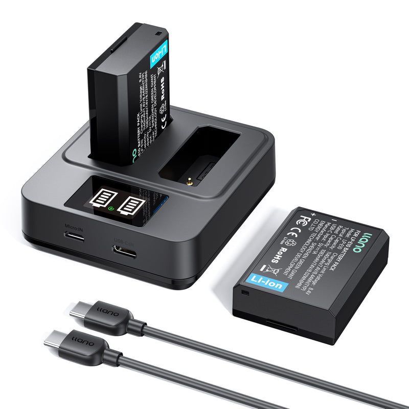 llano 2-Pack LP-E10 Batteries & 20W Fast Charger Set - for Canon EOS T7 T6 T5 T3, EOS 1100D 1200D 1300D 1500D 2000D 3000D 4000D, Kiss X50 X70 X80 X90 - Real Capacity, USB-C Fast Charging