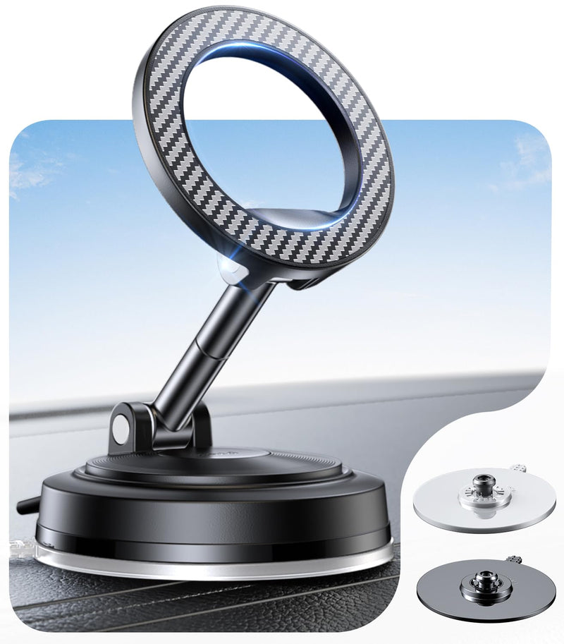 NeverDrop Car Phone Mount for MagSafe, 2 Bases for Any Surface | 118+LBS Ultra Grip, 2400gf Strong Magnetic, 360° Adjustable Car Phone Holder, Phone Holders for Your Car, Carbon Fiber
