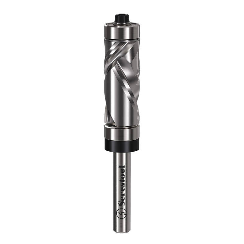 Top and Bottom Bearing Flush Trim Router Bit 1/4 Shank, 1/2" Cutting Diameter, 1-1/8" Cutting Length, Up&Down Compression Cut, Carbide Spiral Pattern Template Bit for Wood Trimming Top&Bottom Bearing Up&Down Cut 1/4"x1/2"x1-1/8"
