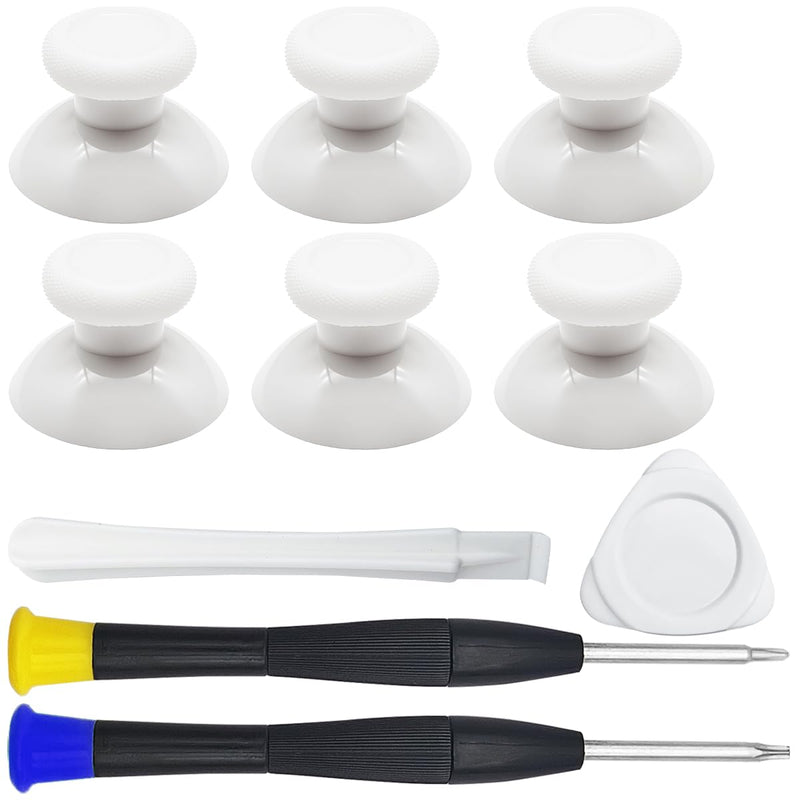 White Controller Joystick Replacement Kit, lyfLux 10 Pcs Accessories with 6 Rubberized Thumbsticks, T6 T8 Screwdrivers, and Pry Tools - Compatible with Xbox One/S/X Controller Joysticks Repair White